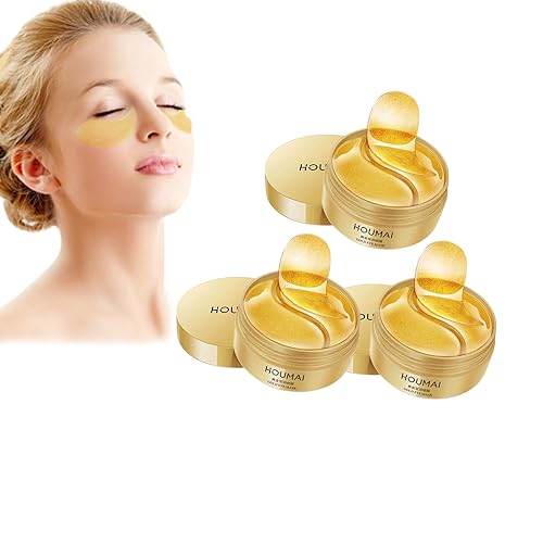 Houmai Gold Eye Mask, 24k Gold Under Eye Patches, 60PCS Eye Patches/Mask Puffy Eyes and Dark Circles Treatments, Anti-Aging Hyaluronic Acid Collagen Under Eye Pads, Relieving Fatigue (3PCS)