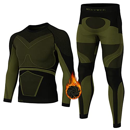 MEETWEE Thermounterwäsche Herren, Funktionsunterwäsche Winter Skiunterwäsche Suit Atmungsaktiv Thermo Lange Unterwäsche Set Thermowäsche Unterhemd + Unterhose