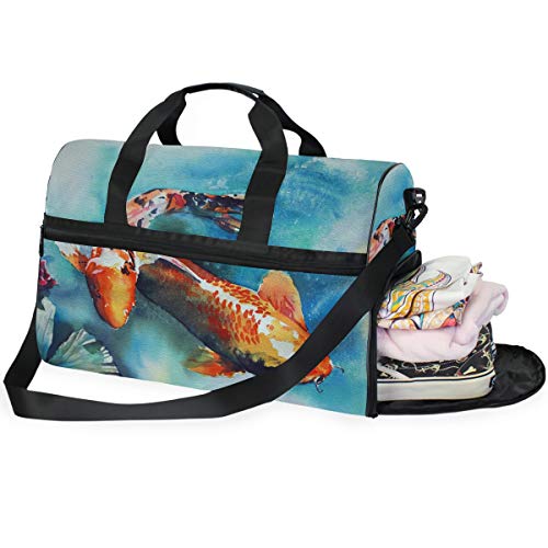 LUNLUMO Japanischer Koi-Fisch Schwimmen Große Kapazität Reisetasche Sport Duffels Gym Bag Fitness Sport Gear Gepäck Tasche für Damen und Herren