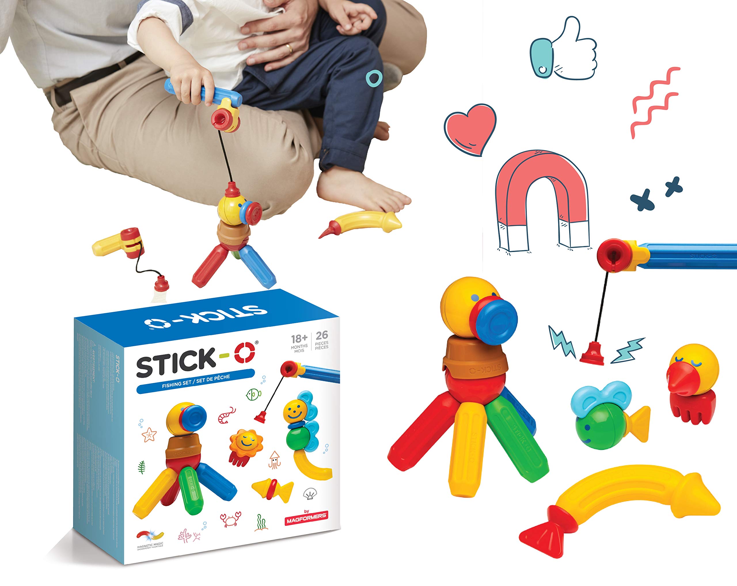 Stick-O magnetische Bausteine für Kinder ab 1 Jahre, kreatives Konstruktionsspielzeug, Lernspielzeug mit Magnet, Angel Set für Mädchen und Jungen, Montessori Spielzeug, 26 Teile Set,