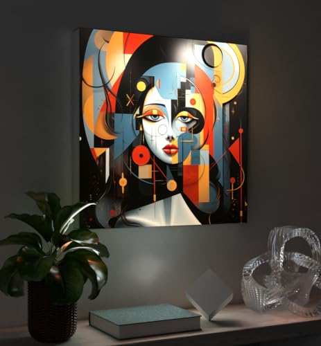 MyMaxxi - Pixlip Poster Abstrakte Frau Wandbild Design Wand Dekoration, Gemälde mehrfarig Leuchtrahmen - Frauengesicht, 84x60 cm, Rahmen: nur Druck