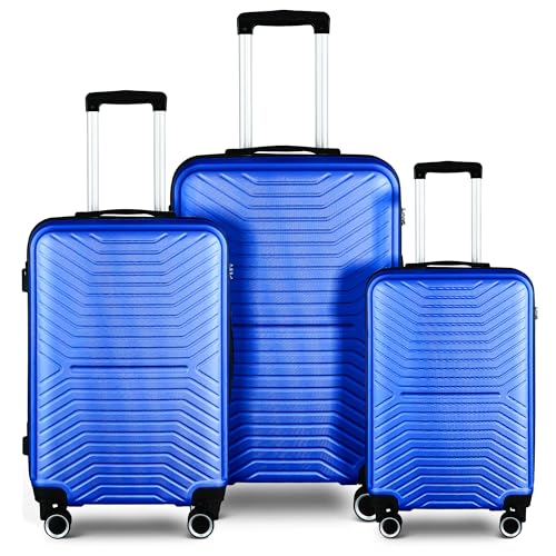 SPOFLYINN 3-teiliges Hartschalen-Gepäck-Set, 50,8 cm/61 cm/71,1 cm, erweiterbar, Hartschale, leicht, langlebig, mit 360-Grad-Drehrädern und TSA-Schloss, Blau, wie abgebildet, Einheitsgröße, modisch