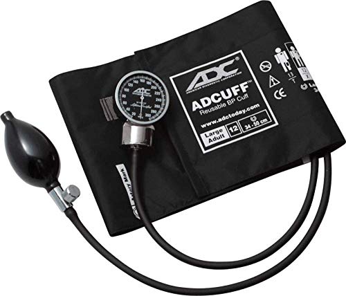ADC Dianostix 700 Pocket Aneroid-Blutdruckmessgerät mit Adcuff-Nylon-Blutdruckmanschette, Large Adult, Schwarz
