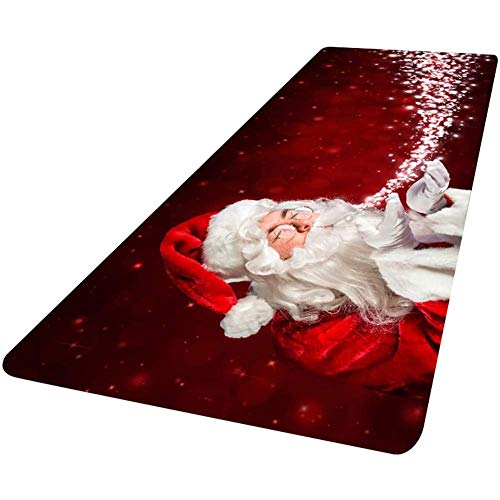 Athemeet Weihnachten Teppich rutschfeste Weihnachtsdruck Teppich Flanell Bodenmatte Für Wohnzimmer Indoor Weihnachtsdekoration (60x180cm Rot)