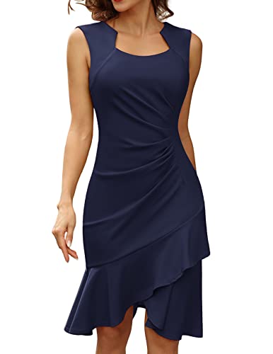 GRACE KARIN Damen 50S Weinlese-Bleistift-Kleid mit Flügelärmeln Wiggle Kleid groß Marine blau