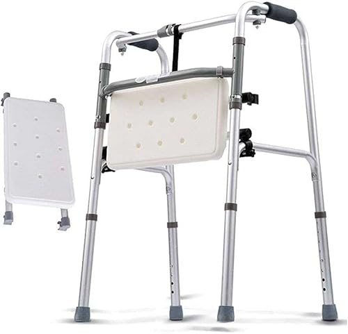 Faltbarer Duschstuhl für Senioren - Verstellbare Höhe Wanderer mit gepolstertem Sitz und Krücke - ideale Mobilitätshilfe für ältere Menschen, Geriatrische und behinderte Personen