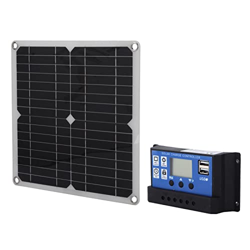 Nunafey Solarzellen Solarpanel-Kit, LCD-Display 15W Solarpanel-Kit Hohe Umwandlungsrate Wasserdicht mit Saugnapf für Auto-Bootsbatterie für Arbeiten im Freien(Controller blau)