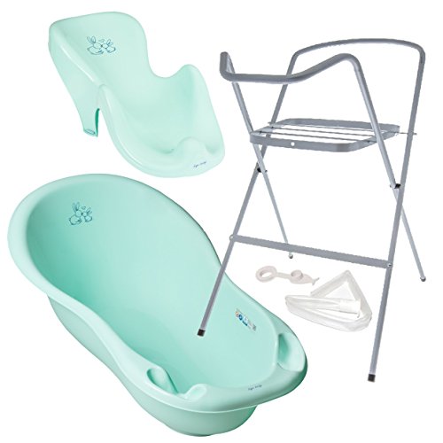 Baby-Bad-Set 4in1 Badewanne + Badewannenständer + Badesitz + Abflussschlauch