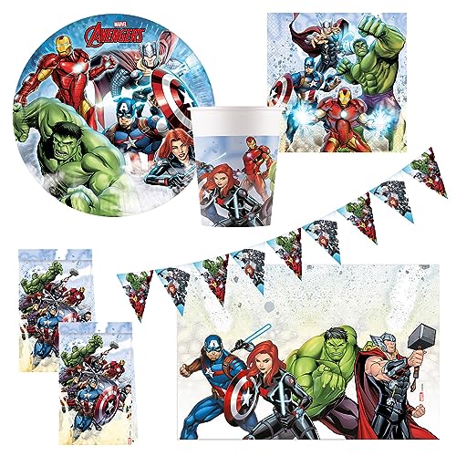 Procos 10215305DY - Party Set Avengers Infinity Stones, 46-teiliges Einweggeschirr für Kindergeburtstag und Mottoparty, Tischdeko