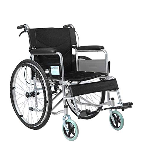 AOLI Kleine Leichtklapp Rollstuhl, Ultra-Light Trolley Tragbarer Rollstuhl, Behinderte älterer Multi-Purpose Rollstuhl, mit Eigenantrieb Rollstuhl, Black1,Schwarz