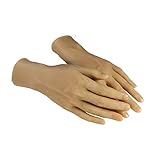 1 Paar Silikon-Hand, Weibliche Schaufensterpuppe Hand Finger- und Handgelenkspositionierung mit Knochen, Textur und visuell lebensechter weizenfarbener weiblicher Modellhand,A left hand