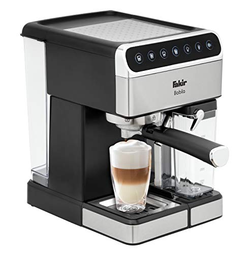 Fakir Babila/Kaffeemaschine mit Touch-Digital-Bildschirm, Espresso-Siebträgermaschine, Milchaufschäumer für Cappuccino und Latte, silber - 1350 Watt