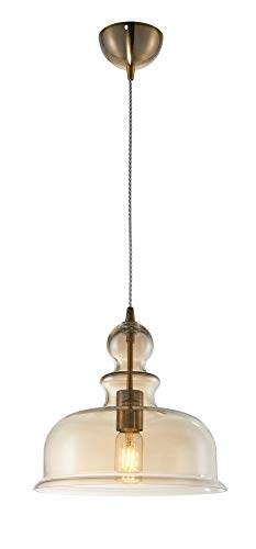 Loft Hängeleuchte, Metallrahmen, Lampenschirm aus Glas im Farb Bernstein, 1-flammig, 150 cm lang, excl. 1 X E27 (40W)