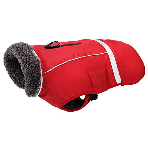 Warmer Haustiermantel, bequeme Hundejacke im Winter mit Loch für Geschirr, geeignet für große Hunde, winddicht und schneefest Haustierkleidung (XL, rot)