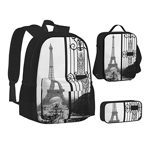 FRGMNT Flugzeug auf See Rucksack Schule Büchertaschen Set Lunchtasche Federmäppchen Schulrucksäcke für Teen Mädchen Jungen, Paris Eiffelturm, Einheitsgröße, Schulrucksack