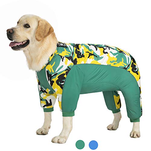 Miaododo Wasserdichter Hundemantel für große Hunde, Winter, kaltes Wetter, Fleece-Futter, warme Hundejacke, mittelgroße Hundekleidung, Rückenlänge 70 cm, grüne Camo)