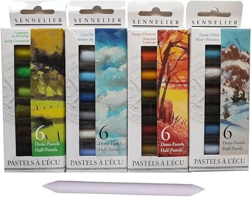 Sennelier-Set mit 24 trockenen Pastellen, halben Pastellen. weiche Pastellfarben"pastels à l'écu" - Landschaft 4 Jahreszeiten (France Import)
