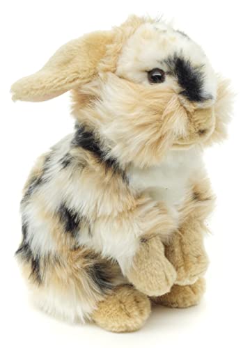 Uni-Toys - Löwenkopf-Kaninchen mit hängenden Ohren - stehend - schwarz-braun-weiß gescheckt - 23 cm (Höhe) - Plüsch-Hase - Plüschtier, Kuscheltier