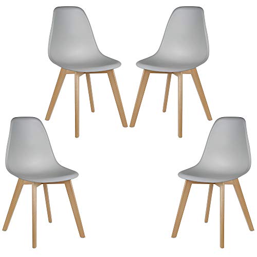 Esszimmerstühle, mit Massivholzbeinen, Buche, skandinavischem Retro-Design (Grau, 4)