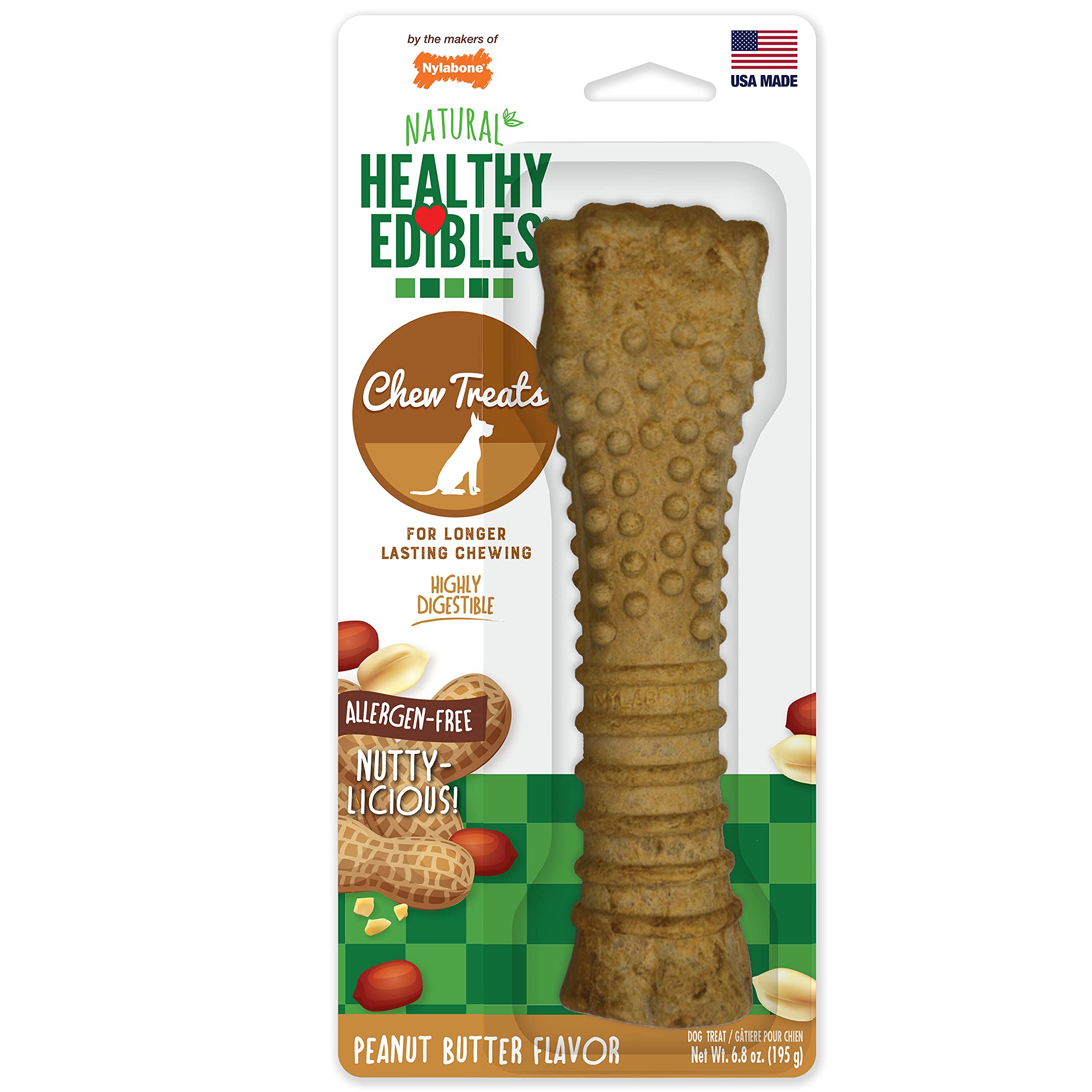 Nylabone Healthy Edibles All-Natural Peanut Butter Chew Treat for Large Dogs