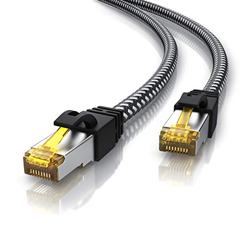 CSL - 30m CAT.7 Netzwerkkabel Gigabit Ethernet LAN Kabel 3 Meter, Baumwollmantel, 1Gbit Patchkabel, Cat 7 Rohkabel S FTP PIMF Schirmung mit RJ 45 Stecker, PC Switch Router Modem Access Point, Schwarz