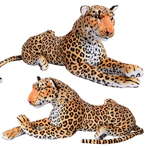 TE-Trend 17878 XXL Plüschleopard Kuscheltier Design Plüschtier Plüsch Leopard Stofftier Großformat Liegend 80 cm Mehrfarbig