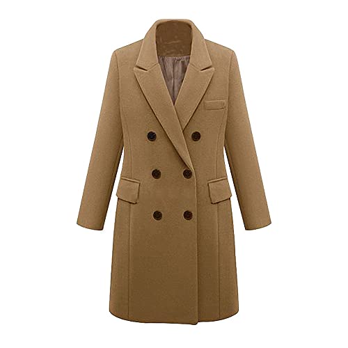 Große Größe Damen Herbst und Winter Mantel Lang Mantel Wollmantel, khaki, 52