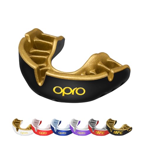 OPRO Gold Level Mundschutz für Erwachsene und Junior-Sport, mit revolutionärer Montage-Technologie für Boxen, Lacrosse, MMA, Kampfsport, Hockey und alle Kontaktsportarten (schwarz, jugendlich)