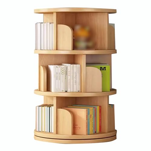 360-Grad-Bücherregal Aus Holz 3-stufiges, Einfaches, Bewegliches Bücherregal for Das Wohnzimmer Aufbewahrungsregal, Bodenstehendes Bücherregal for Kinder Und Erwachsene (Color : Brown, S : 46 * 98cm)