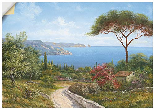 Wandbild selbstklebend Vinylfolie 100x70 cm Landschaft Toskana Meer Küste Natur Wald Baum Himmel Malerei T4DL ARTland