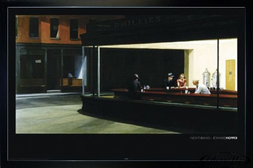 Close Up Edward Hopper Poster Nighthawks (96,5x66 cm) gerahmt in: Rahmen schwarz