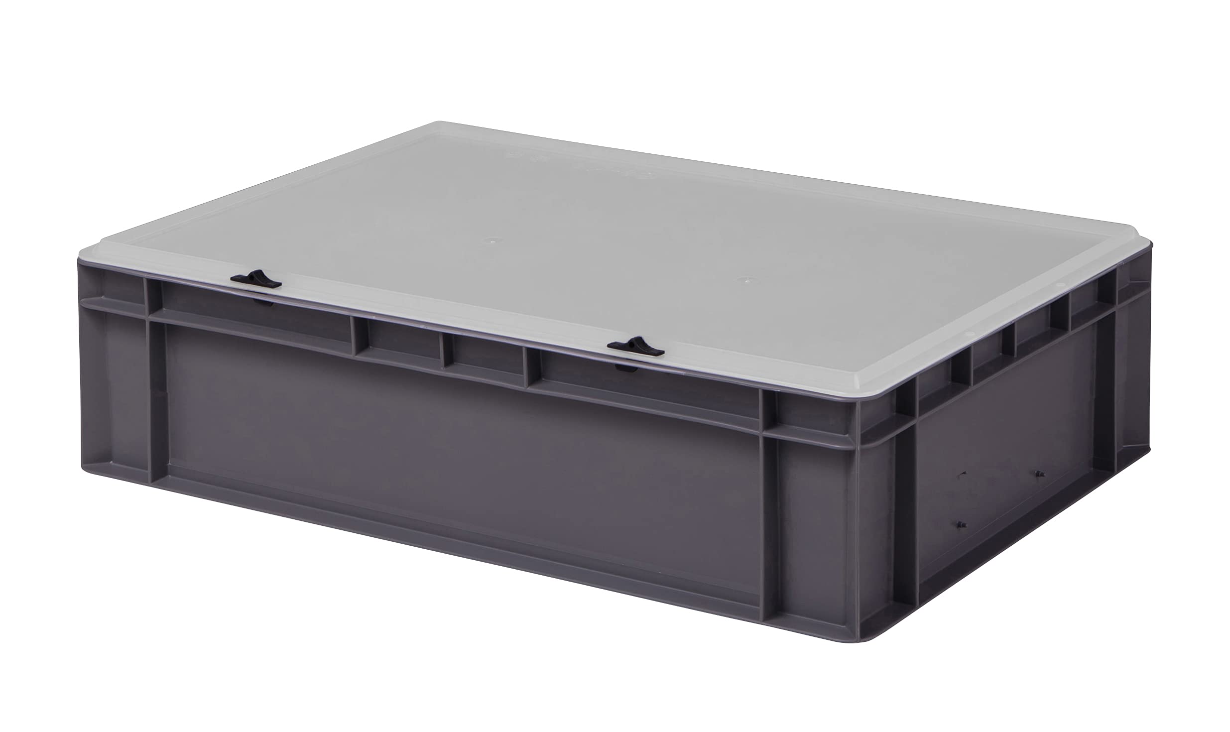 1a-TopStore Design Eurobox Stapelbox Lagerbehälter Kunststoffbox in 5 Farben und 16 Größen mit transparentem Deckel (matt) (grau, 60x40x15 cm)