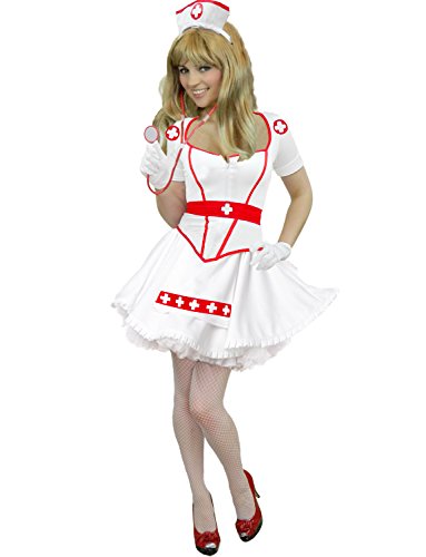 Yummy Bee - Hochwertiges Freches Krankenschwester Kostüm + Stethoskop Karneval Fasching Damen Größe 36-46 (42)