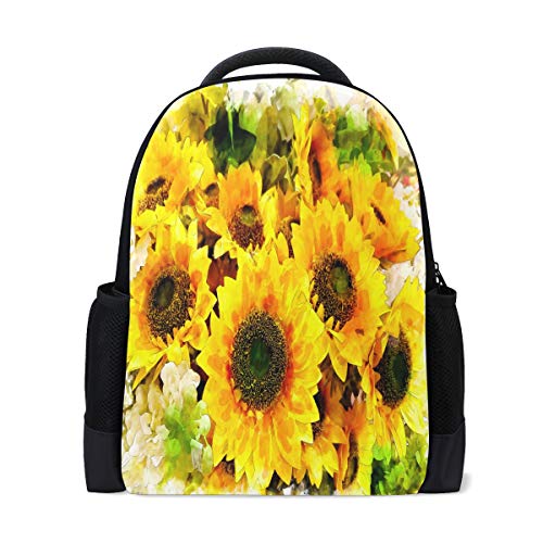 Aquarell-Sonnenblumen-Malerei, Reise-Laptop-Rucksack, Schultasche, Büchertasche, grüne Blätter, Mohnblumen, lässig, Tagesrucksack, Outdoor, Business, Wandern, Camping, Schultertaschen für Studenten, Frauen, Männer