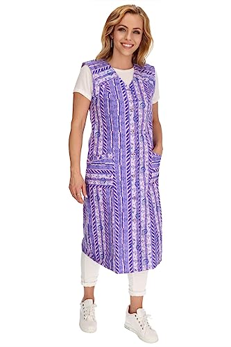 Knopfkittel Baumwolle bunt Kochschürze Hauskleid Kittel Schürze ohne Arm, Farbe:violett, Größe:50