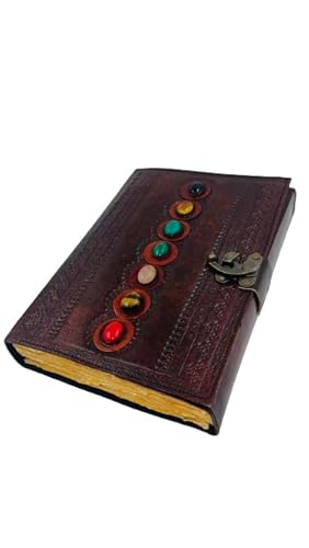 OVERDOSE Seven Stone Handmade vintage leather journal Double Lock Deckle edge paper, Blank spell book of shadows grimoire journal - 7x10 inches|17x25 cm|A4