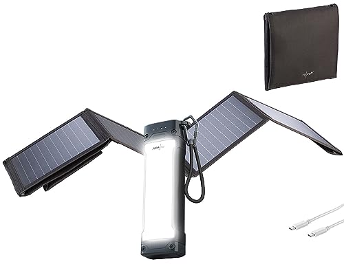 revolt Solar-Powerbank faltbar: Outdoor-USB-Powerbank mit 28-Watt-Solar-Ladegerät, 20.000 mAh (Solar Powerbank mit Taschenlampe, Faltbares Solarpanel mit Powerbank)