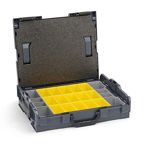 Sortimentskasten Kunststoff klappbar | L BOX 102 inkl. Insetboxenset B3 + Deckenpolster | Sortierbox Schrauben | Idealer Werkzeugkoffer leer