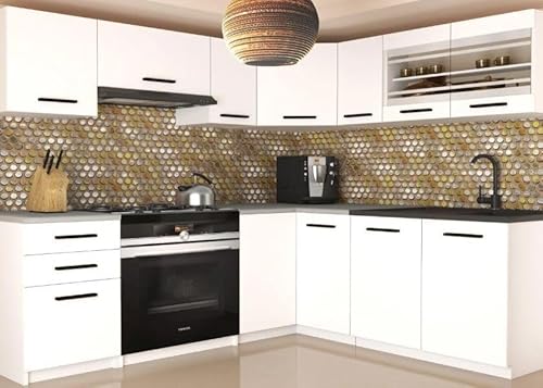 NAKA Eckküche Küchenschrank-Set Küchenzeile mit Arbeitsplatte Küchenblock 2X Küchenunterschrank 6X Hängeschrank 1x Spülenunterschrank Weiß