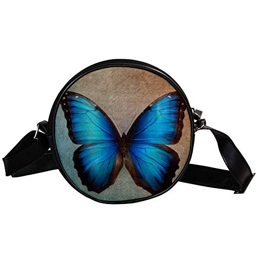Vintage Blue Butterfly Canvas Crossbody Bag Round Shoulder Bag Circle Purse, mehrfarbig