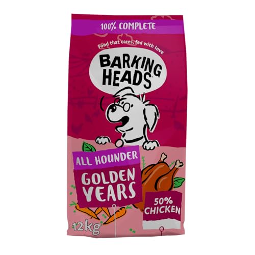 Barking Heads Hunde Trockenfutter for Senior Dogs - Golden Years - 100% natürliche Free-Run Huhn und Fisch ohne künstliche Aromen, optimale Protein- und Fettwerte für Ältere Hunde, 12 kg