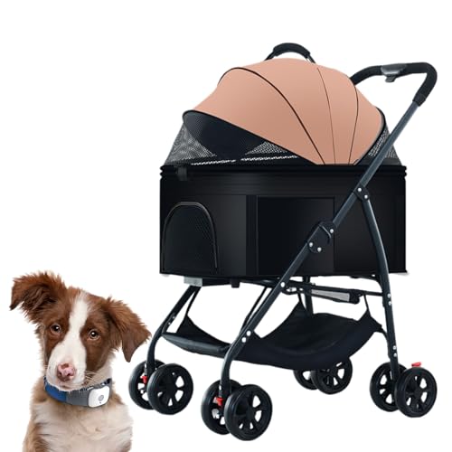Pet Stroller mit Bremse 4 Rad Faltbar Hund Kinderwagen mit Storage Basket und Ledergriff für Kleine und Mittlere Katzen, Hunde, Welpen (Color : Orange)