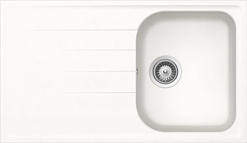 SCHOCK Lithos Küchenspüle mit 1 Becken mit Abtropffläche, umkehrbares Becken, Material Cristalite®, Absolutweiß, 860 x 500 mm