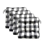 TYHZ Buffalo-Check-Stuhl-Pads, Set von 4 Kitchen/Esszimmerstuhlkissen mit Krawatten, weiche & Comfort-Sitzkissen for rutschfeste Verdickung schwarz und weiß Buffaloplaid 17x16.5in