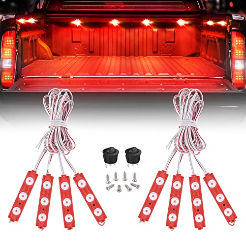 Nilight 8PCS Truck Pickup Bed Light 24LED Red Cargo Rock Lighting Kits with Switch for Van Off-Road Under Car Side Marker Foot Wells Rail, 2 Years Warranty