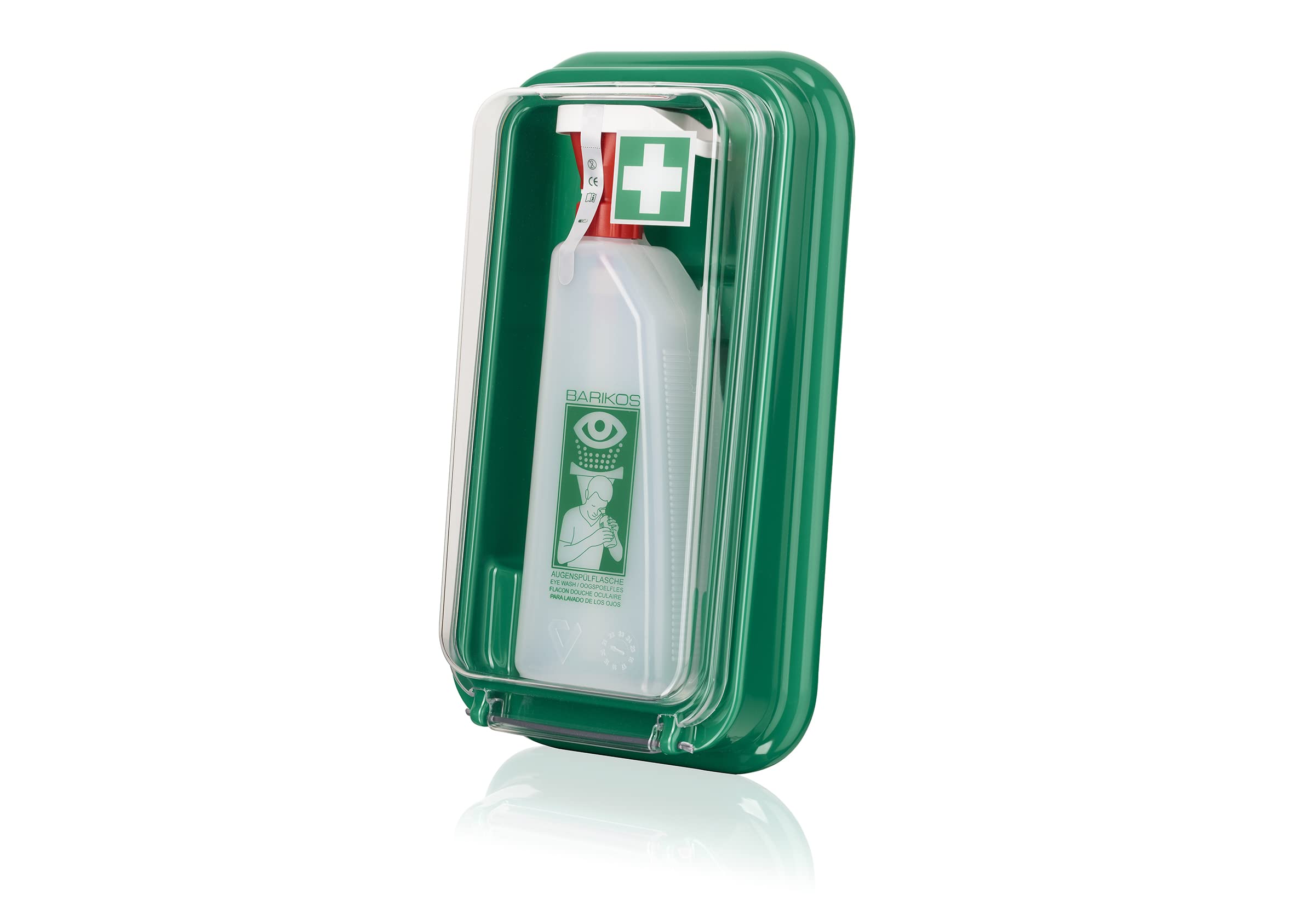 BARIKOS Augenspülflaschen-Set: Augenspülflasche 620 ml inkl. Wandbehälter, Erste Hilfe Augendusche