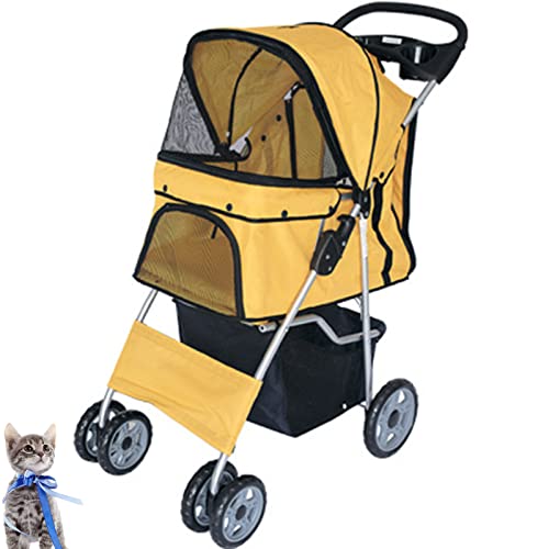 Haustier-Kinderwagen - 4-Rad-Hundewagen mit Klappgriff, geeignet für mittelgroße Hunde und Katzen, 360 ° Universal-Vorderräder, faltbarer und abnehmbarer Hundewagen,8