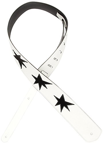 D'Addario L25W1413 Planet Waves Star Icon Patches Leder Gitarrengurt weiß/schwarz
