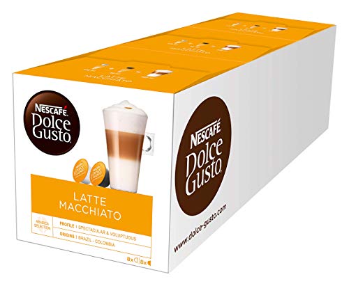 NESCAFÉ Dolce Gusto Latte Macchiato | 48 Kaffeekapseln | Aromatischer Espresso | 3-Schichten -Köstlichkeit aus feinem Milchschaum | Aromaversiegelte Kapseln | 3er Pack (3 x 16 Kapseln)