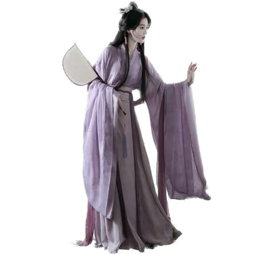 AJOHBM Hanfu Kleid für Damen, antikes chinesisches Hanfu, 3-teiliges Set, Fee, Cosplay, Kostüm, Sommertanzkleid, Hanfu, lila, 3-teiliges Set